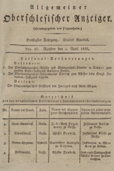 Allgemeiner Oberschlesischer Anzeiger : Blätter zur Besprechung und Förderung provinzieller Interessen zur Belehrung und Unterhaltung. 1832, nr  27