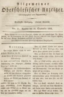 Allgemeiner Oberschlesischer Anzeiger : Blätter zur Besprechung und Förderung provinzieller Interessen zur Belehrung und Unterhaltung. 1832, nr  77