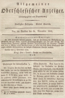 Allgemeiner Oberschlesischer Anzeiger : Blätter zur Besprechung und Förderung provinzieller Interessen zur Belehrung und Unterhaltung. 1832, nr  94