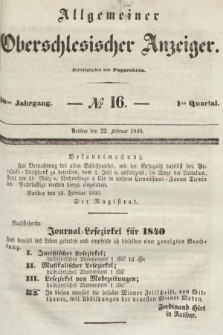 Allgemeiner Oberschlesischer Anzeiger : Blätter zur Besprechung und Förderung provinzieller Interessen zur Belehrung und Unterhaltung. 1840, nr 16