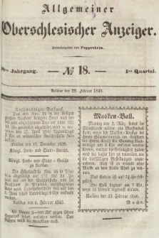 Allgemeiner Oberschlesischer Anzeiger : Blätter zur Besprechung und Förderung provinzieller Interessen zur Belehrung und Unterhaltung. 1840, nr 18