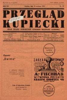 Przegląd Kupiecki : organ Związku Stowarzyszeń Kupieckich Małopolski Zachodniej. 1933, nr 22