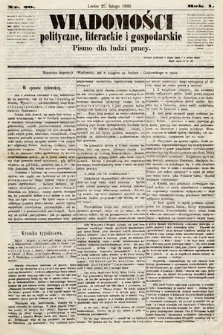 Wiadomości Polityczne, Literackie i Gospodarskie : pismo dla ludzi pracy. 1869, nr 20