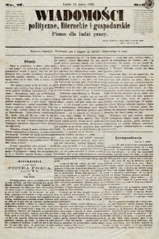 Wiadomości Polityczne, Literackie i Gospodarskie : pismo dla ludzi pracy. 1869, nr 27