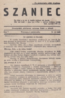 Szaniec : dwutygodnik poświęcony sprawom Polski w niewoli. R.5, nr 13 (6 października 1943) = nr 102