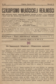 Czasopismo Właścicieli Realności. 1919, nr 62
