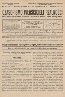 Czasopismo Właścicieli Realności. 1925, nr 82 i 83