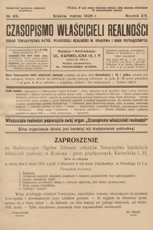 Czasopismo Właścicieli Realności. 1926, nr 85