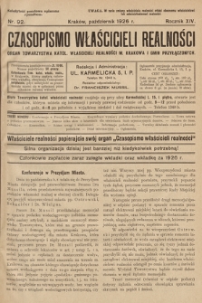 Czasopismo Właścicieli Realności. 1926, nr 92
