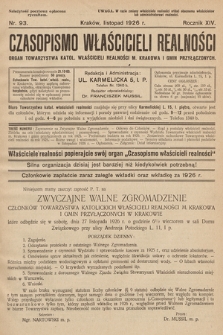 Czasopismo Właścicieli Realności. 1926, nr 93