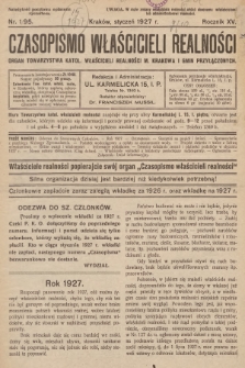 Czasopismo Właścicieli Realności. 1927, nr 1