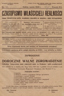 Czasopismo Właścicieli Realności. 1929, nr 1