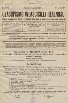 Czasopismo Właścicieli Realności. 1931, nr 1