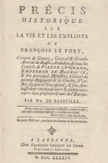 Précis Historique Sur La Vie Et Les Exploits De François Le Fort [...]