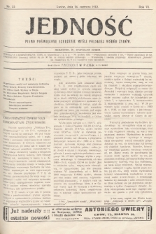 Jedność : pismo poświęcone szerzeniu myśli polskiej wśród Żydów. 1912, nr 22