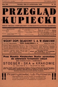 Przegląd Kupiecki : organ Związku Stowarzyszeń Kupieckich Małopolski Zachodniej. 1930, nr 38