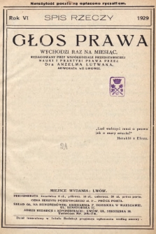 Głos Prawa : wychodzi raz na miesiąc. 1929, spis rzeczy