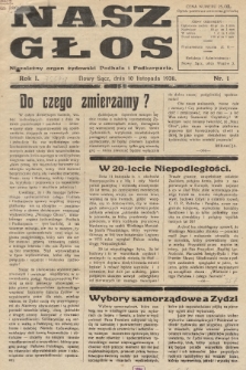 Nasz Głos : niezależny organ żydowski Podhala i Podkarpacia. 1938, nr 1