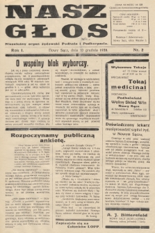 Nasz Głos : niezależny organ żydowski Podhala i Podkarpacia. 1938, nr 2
