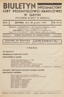 Biuletyn Informacyjny Izby Przemysłowo-Handlowej w Gdyni. 1932, nr 33/34