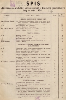 Biuletyn Informacyjny Izby Przemysłowo-Handlowej w Gdyni. 1934,  spis główniejszych artykułów, umieszczonych w Biuletynie Informacyjnym Izby w roku 1934