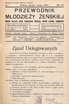 Przewodnik Młodzieży Żeńskiej : okólnik Związku Katolickich Stowarzyszeń Młodzieży Żeńskiej Archidiecezji Krakowskiej. 1933, nr 1