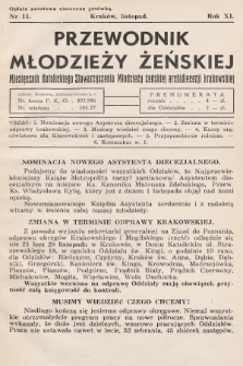 Przewodnik Młodzieży Żeńskiej : miesięcznik Katolickiego Stowarzyszenia Młodzieży Żeńskiej Archidiecezji Krakowskiej. 1937, nr 11