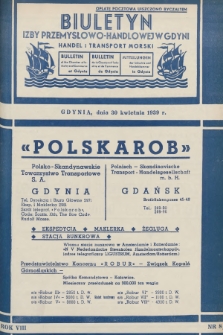 Biuletyn Izby Przemysłowo-Handlowej w Gdyni : handel i transport morski. 1939, nr 8