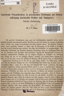 Beseelende Personification in griechischen Dichtungen mit Berücksichtigung lateinischer Dichter unbd Shakspere's. Abt. 2