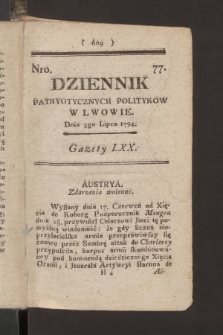 Dziennik Patryotycznych Politykow we Lwowie. 1794, nr 77