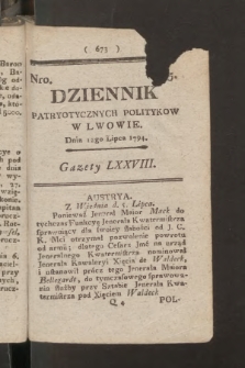 Dziennik Patryotycznych Politykow we Lwowie. 1794, nr 85