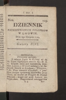 Dziennik Patryotycznych Politykow we Lwowie. 1794, nr 103