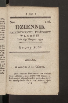 Dziennik Patryotycznych Politykow we Lwowie. 1794, nr 106