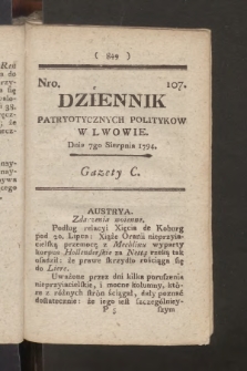 Dziennik Patryotycznych Politykow we Lwowie. 1794, nr 107