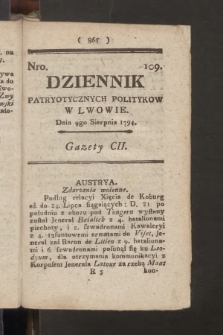 Dziennik Patryotycznych Politykow we Lwowie. 1794, nr 109