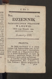 Dziennik Patryotycznych Politykow we Lwowie. 1794, nr 110