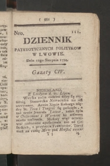 Dziennik Patryotycznych Politykow we Lwowie. 1794, nr 111