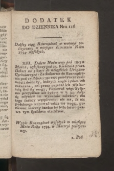 Dziennik Patryotycznych Politykow we Lwowie. 1794 [Dodatek do Dziennika Nru 116]