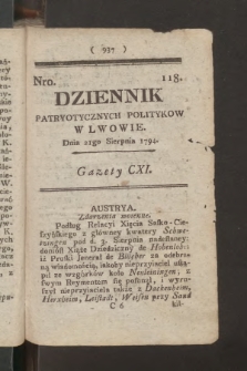 Dziennik Patryotycznych Politykow we Lwowie. 1794, nr 118