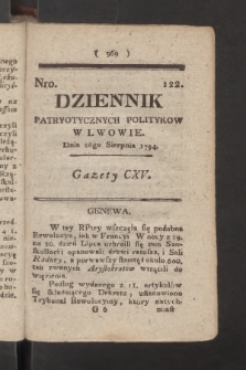 Dziennik Patryotycznych Politykow we Lwowie. 1794, nr 122