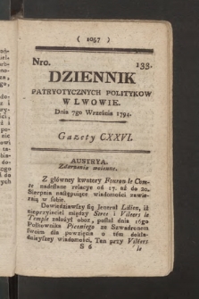 Dziennik Patryotycznych Politykow we Lwowie. 1794, nr 133