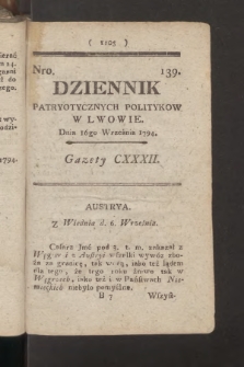 Dziennik Patryotycznych Politykow we Lwowie. 1794, nr 139