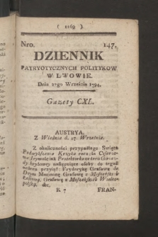 Dziennik Patryotycznych Politykow we Lwowie. 1794, nr 147