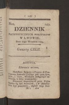 Dziennik Patryotycznych Politykow we Lwowie. 1794, nr 149