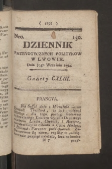 Dziennik Patryotycznych Politykow we Lwowie. 1794, nr 150