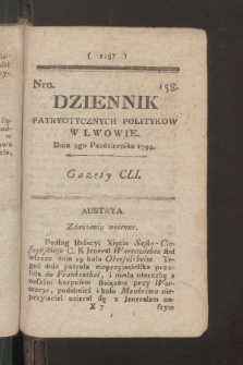 Dziennik Patryotycznych Politykow we Lwowie. 1794, nr 158