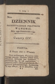 Dziennik Patryotycznych Politykow we Lwowie. 1794, nr 162