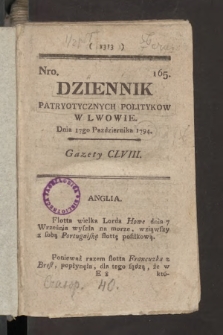Dziennik Patryotycznych Politykow we Lwowie. 1794, nr 165