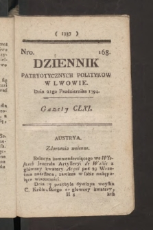 Dziennik Patryotycznych Politykow we Lwowie. 1794, nr 168