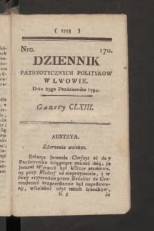 Dziennik Patryotycznych Politykow we Lwowie. 1794, nr 170